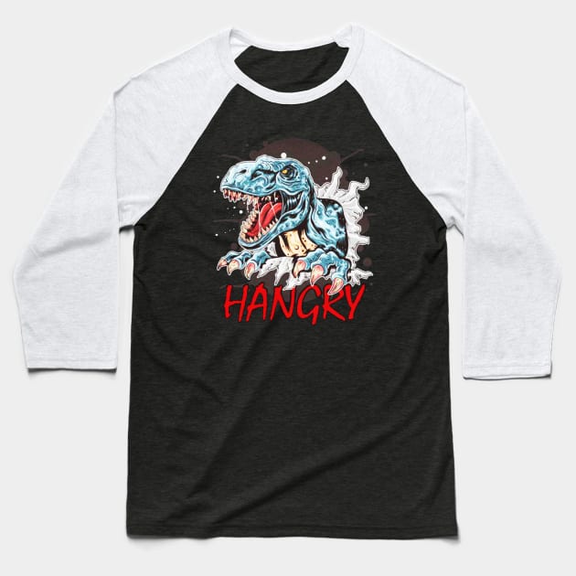 Funny Hangry Dinosaur Baseball T-Shirt by akkadesigns